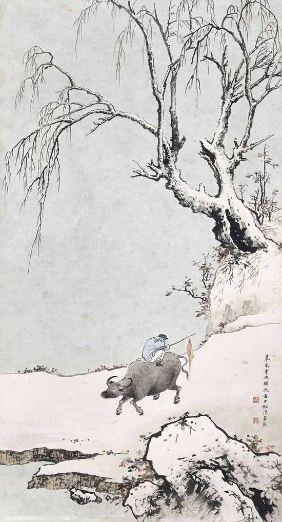 陈少梅 归牧图 立轴 设色纸本 96.8×61.9cm 约5.4平尺