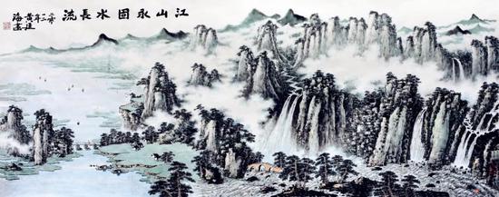 江山永固水长流（146×364厘米，2012年，应邀为人民大会堂创作）