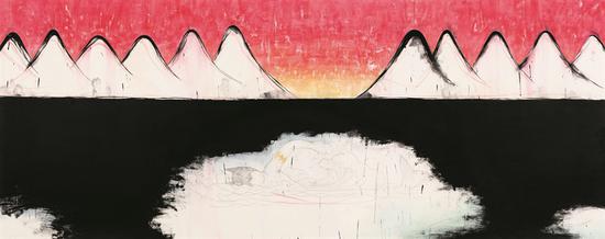 魏青吉 南极计划——游泳 宣纸、水墨 146×360cm 2015