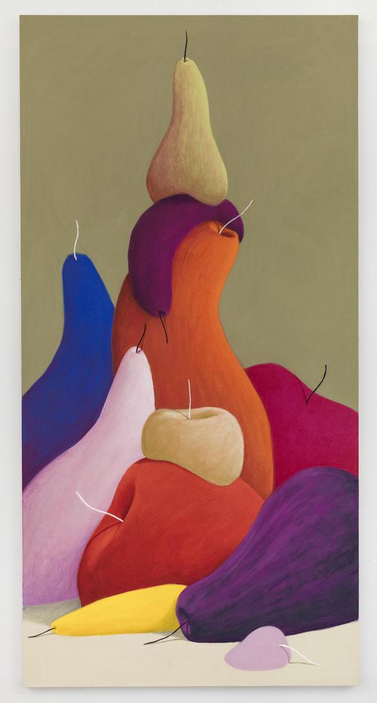 《静物01》，2018，布面色粉，177.8 × 89.3 × 2.5 cm，由艺术家、Galerie Gregor Staiger画廊（苏黎世）及The Modern Institute/Toby Webster Ltd（格拉斯哥）惠允
