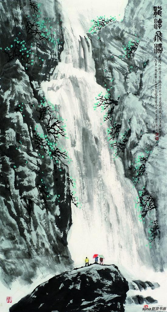 王林森作品《龙潭飞瀑》97X180cm 2011