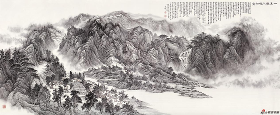 岳泊远（岳敏）　一溪烟水明如画　190×458cm