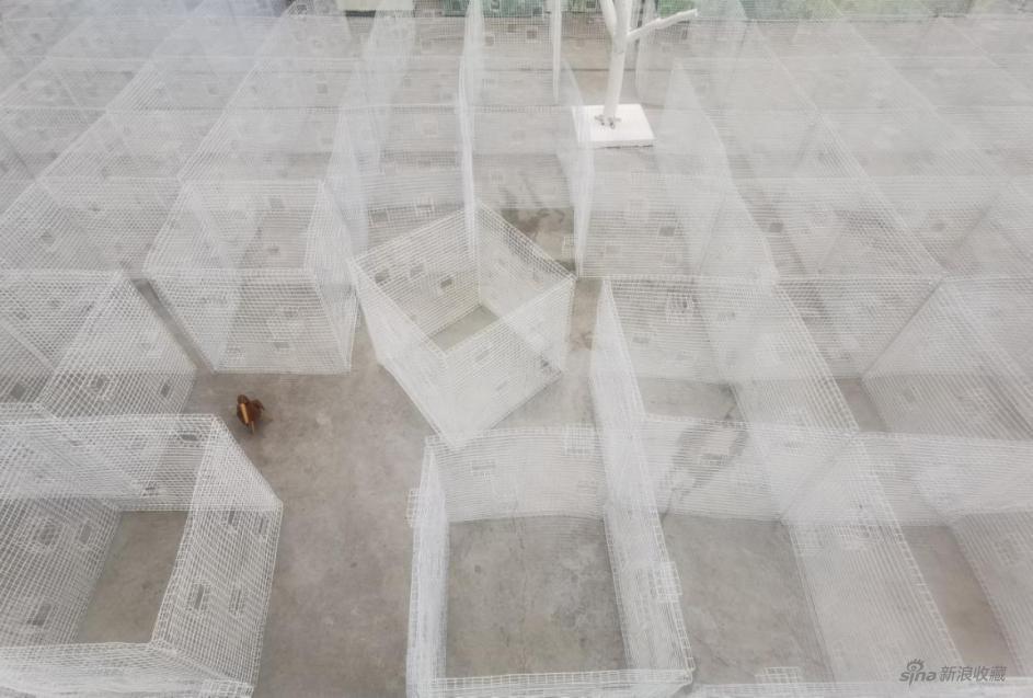何多苓、师进滇 《围》 装置,白色铁丝网 500×500×100cm 2020