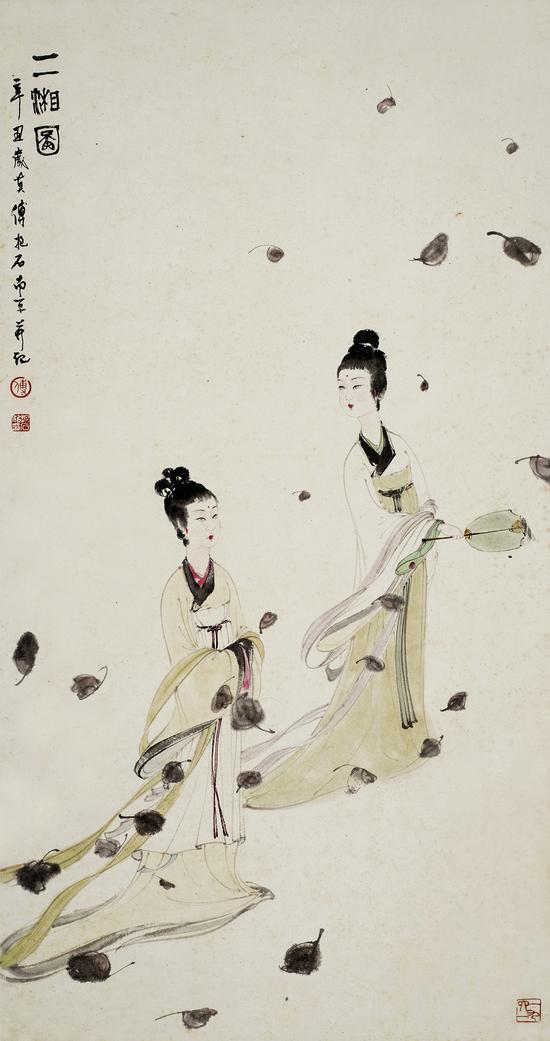 傅抱石 二湘图 　　设色纸本 立轴 　　1961年作 　　89×46.5cm