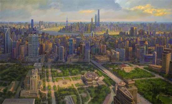 浦江两岸尽朝晖 颜冬麟 美国 180x110cm