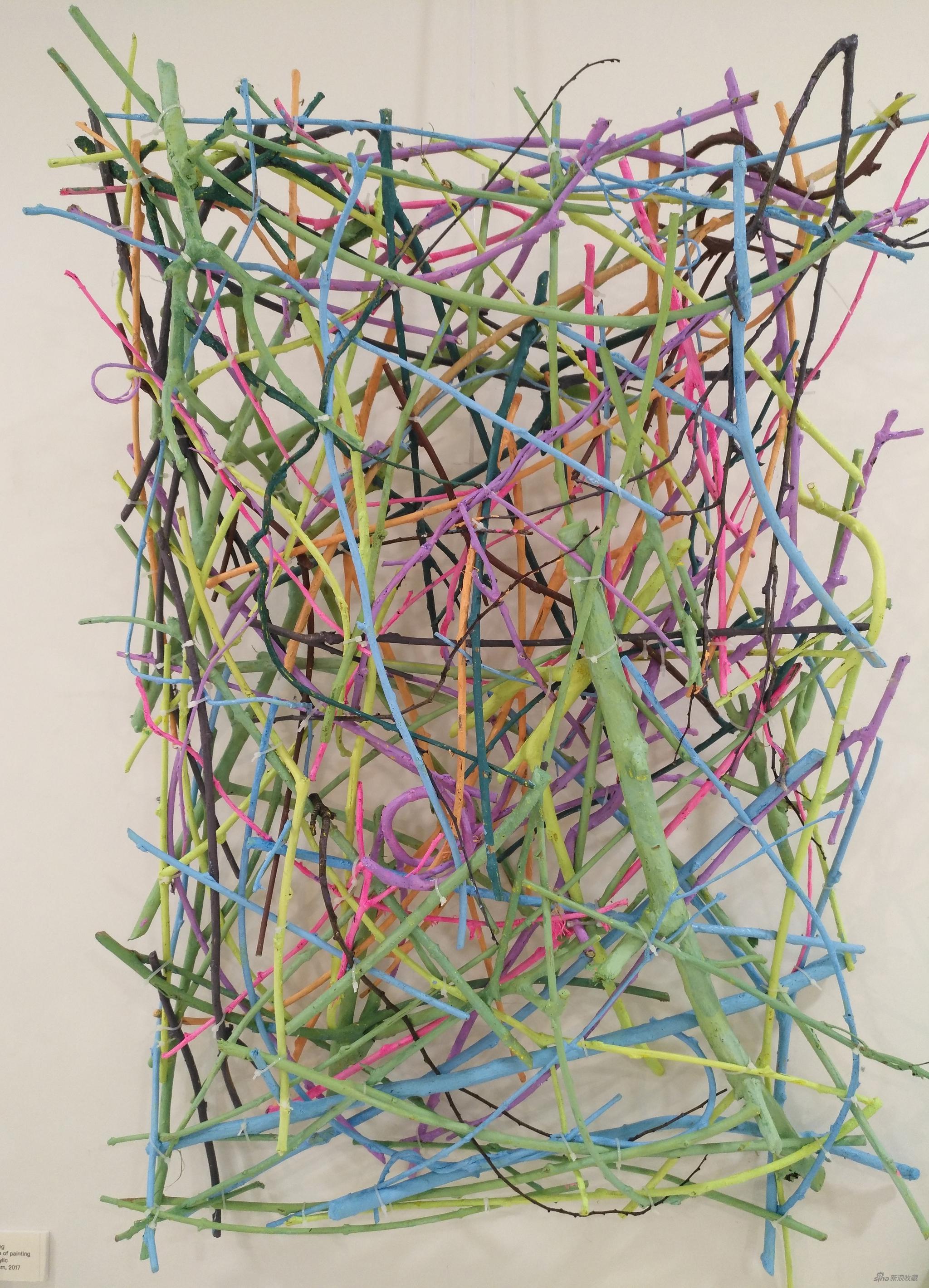 范钟鸣，树枝画，70X120cm，树枝，丙烯颜料，2017年