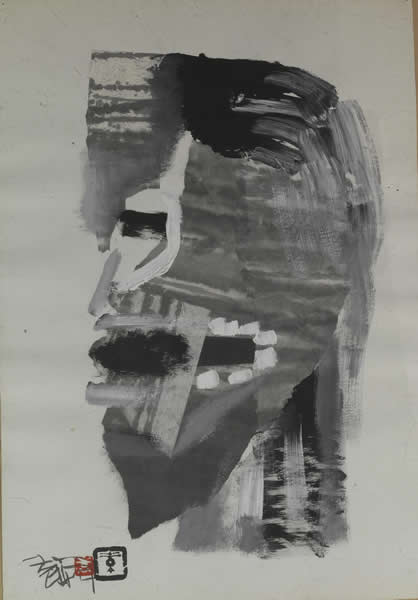袁顺 “喊，汗，汉”系列5 水墨、炳烯、宣纸、卡纸 38×55cm 1987