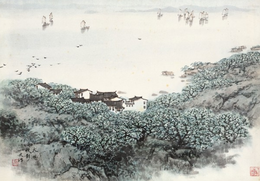 宋文治 太湖帆影 纸本 镜心 35×49 cm