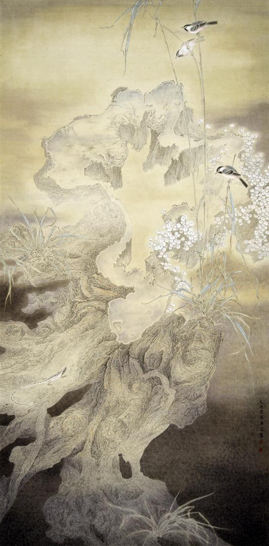 罗喜东《晓》186cmX93cm 纸本设色，2015年