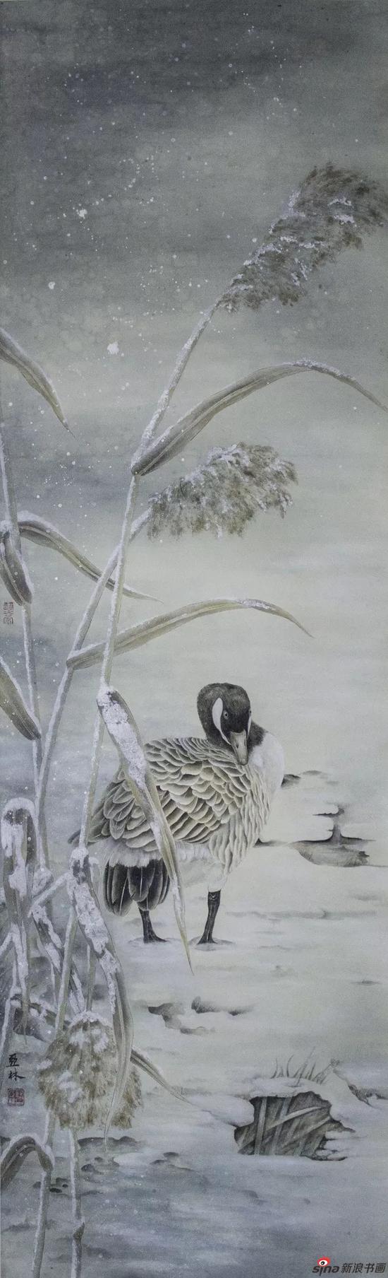 《风雪江渚》148x45cm