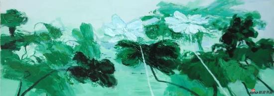 张祎 《池塘荷趣系列》 150×50cm 油画