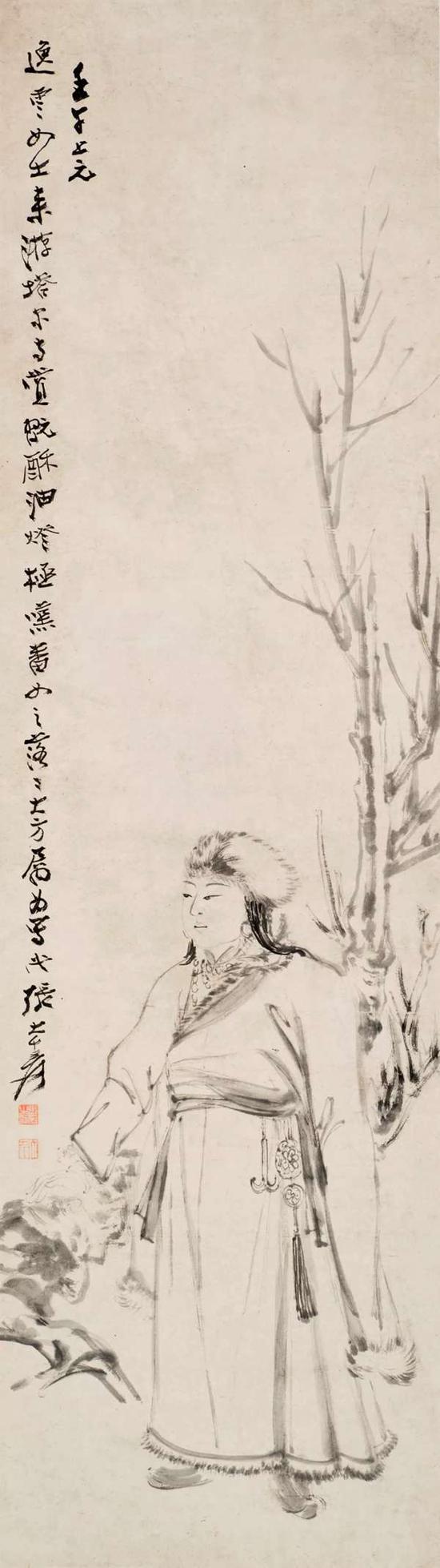 张大千 仕女 　　水墨纸本 镜片 　　114×33cm