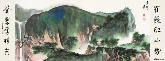 1979年作 苍翠夺晴 镜片 设色纸本 画心58×126cm;题跋58×29cm