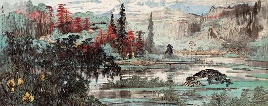 宗其香《良凤江》中国画 纸本水墨设色 69×137.7cm 1981 中国美术馆藏