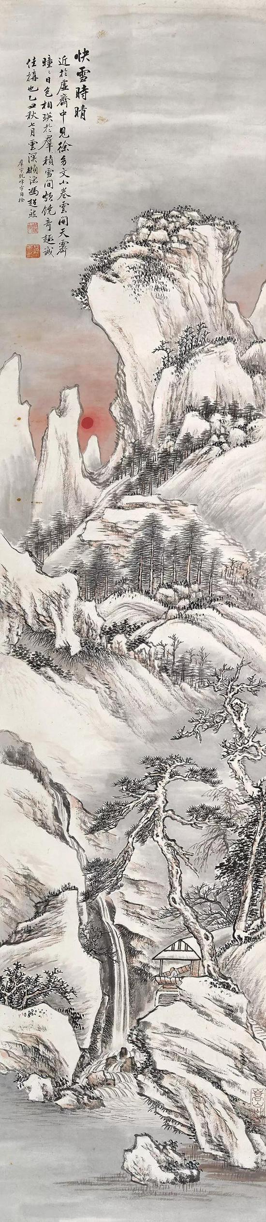 待1924年至庞莱臣家见徐幼文雪景卷，遂取其笔意补全，合此四屏，极见精心。