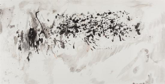 王晓辉，脏墨系列No.14，69×138cm，纸本水墨综合，2015