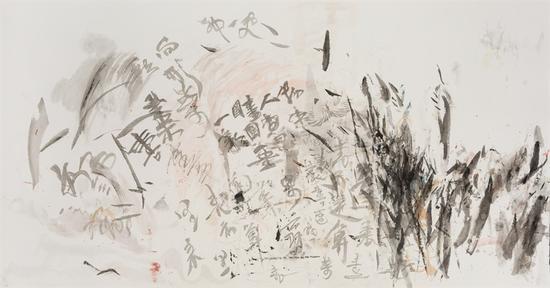 王晓辉，脏墨系列No.9，69×138cm，纸本水墨综合，2014