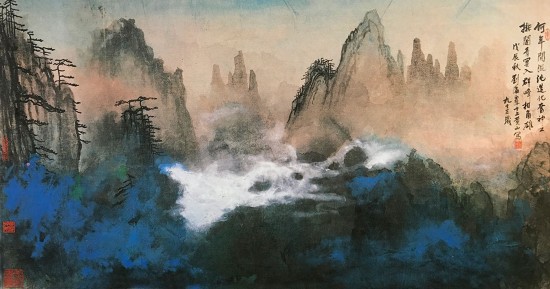 刘海粟《奇峰白云》，93.5cm×172cm，国画，1988年，香港私人藏