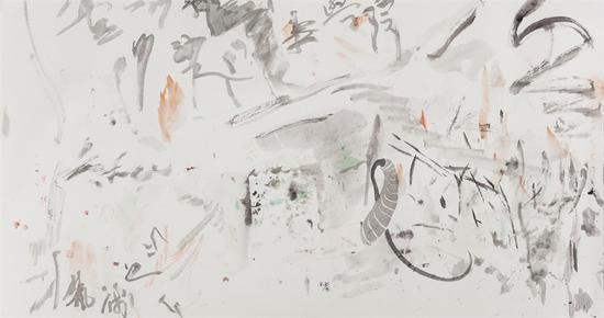 王晓辉，脏墨系列No.19，69×138cm，纸本水墨综合，2016