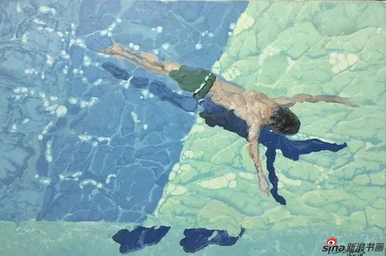 魏鲁安《漂浮一戏水》系列一 纸本丙烯 50×65cm 2017