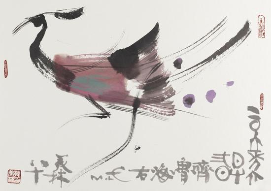 名称：凤；材质：宣纸水墨；年代：2016年；尺寸：55x76cm