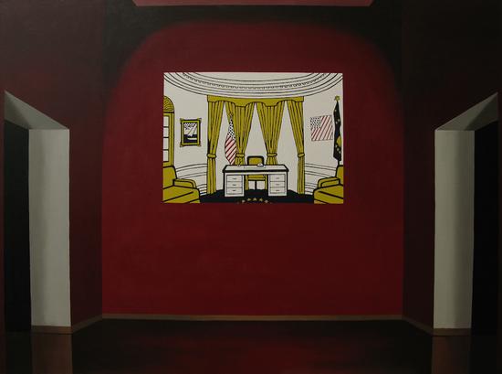 刘港顺， Liu Gangshun， 椭圆办公室， Oval Office， 布面油画， 147.5x198x5cm， 2008