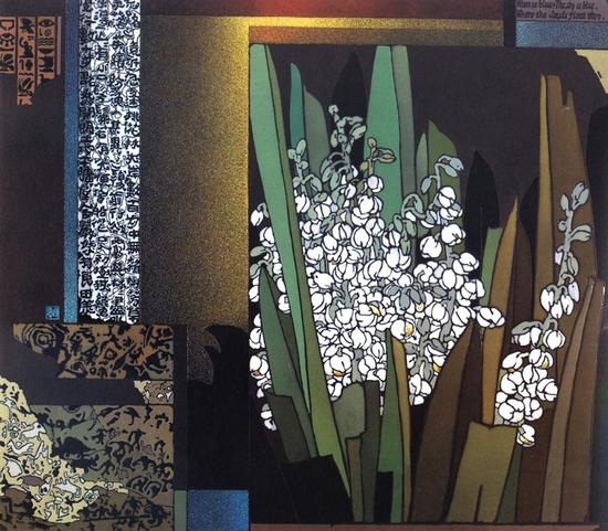 《四月的漫步》陈恩深，1989年，木板漆画、聚氨酯，105×120cm