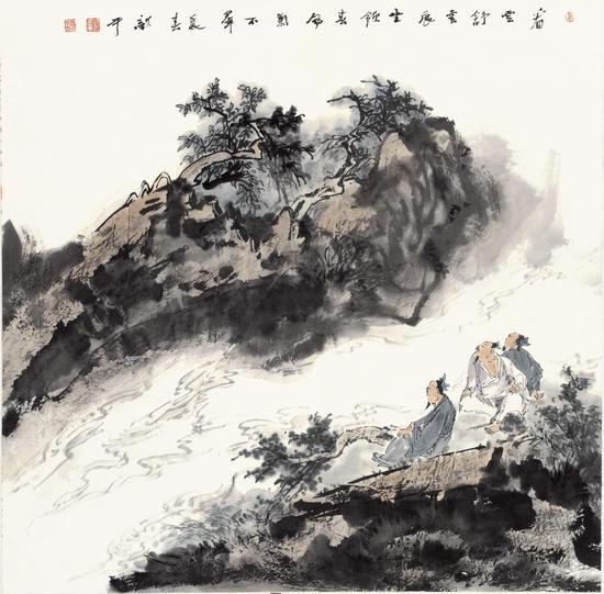 看云舒云展，坐领春风气不群  68cmx68cm