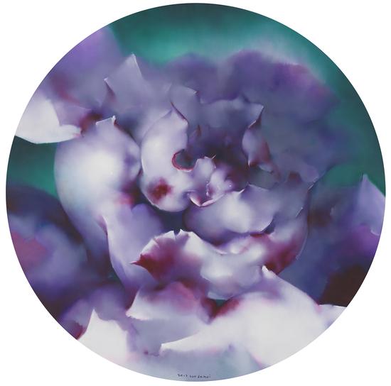 　　罗发辉/ Luo Fahui|<紫色大花/Big purple flower>|直径180cm/Diameter 180cm|布面油画/Oil on Canvas|2017