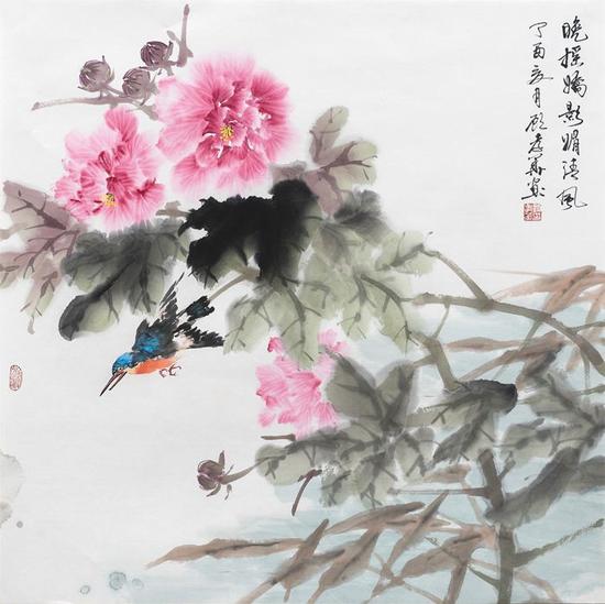 晚摇娇影媚清风 68×68cm