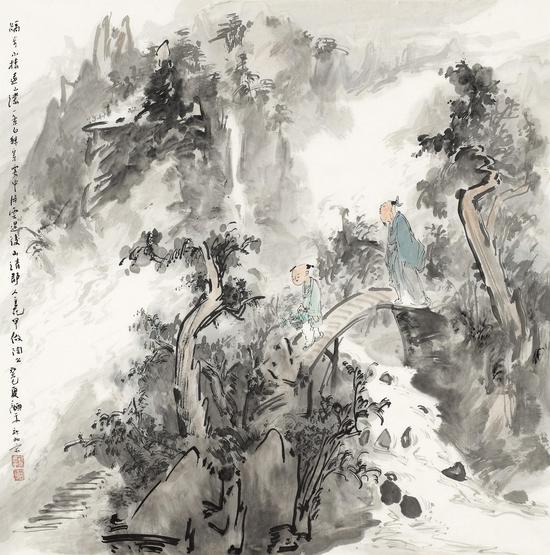 踽步小桥远山蒙  68cmx68cm