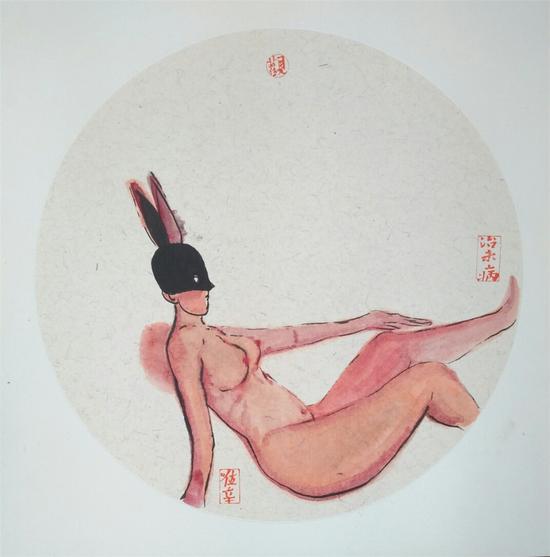 兔女郎4 45x45CM(1平尺)纸本水墨设色 2017