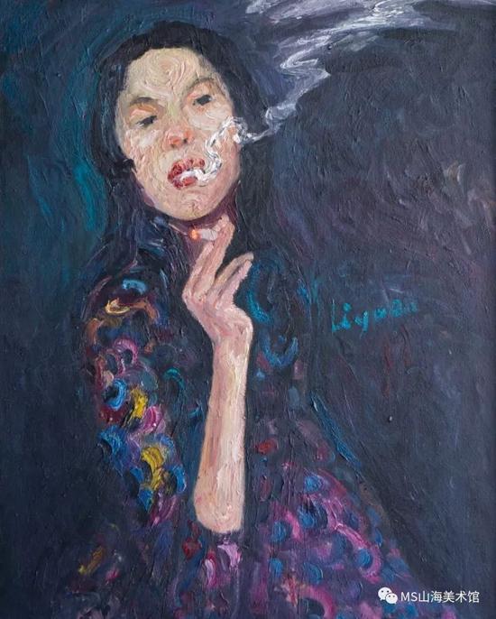 074-吸烟的女人 100x80cm 布面油画 2009年