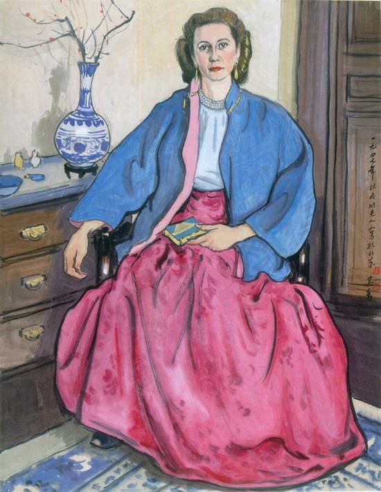 宗其香《M夫人像》中国画 纸本水墨设色 59.5×45.5cm 1947 中国美术馆藏