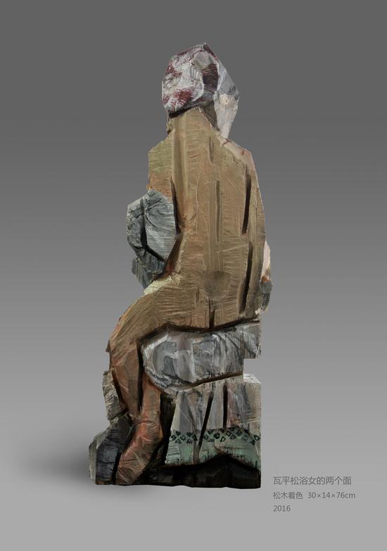 孙鹏-《瓦平松浴女的两个面a》-30×14×76cm-老松木着色-1版-2016