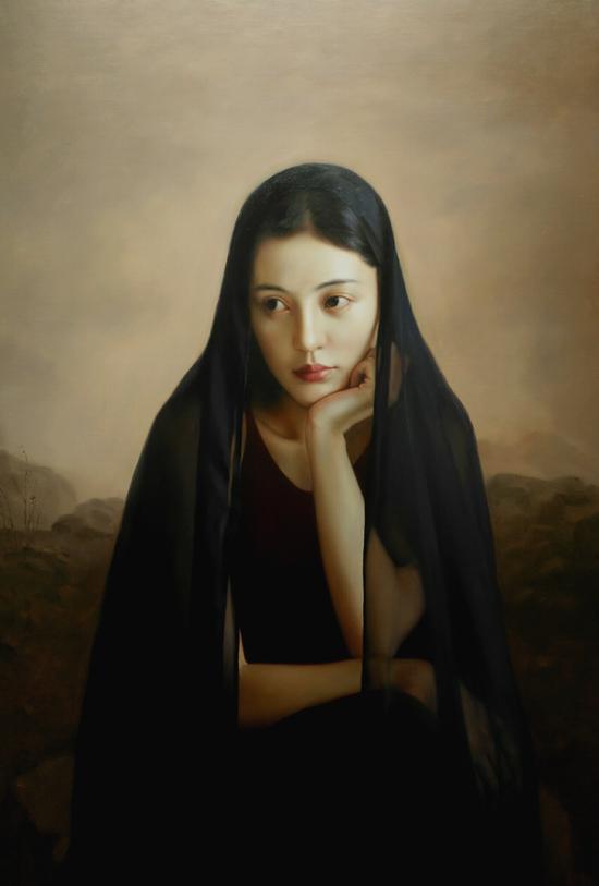 《黄昏下，乌纱女》60x90cm 2017年，王能俊