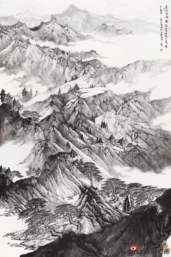 吴振 苍岭气清图?国画 214cm×145cm