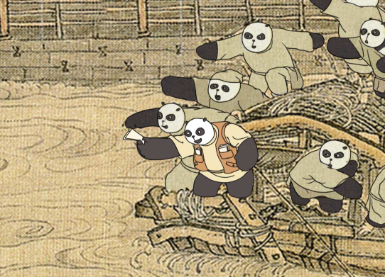 可爱的熊猫们,在这么热闹的汴河边,究竟在玩些什么呢?