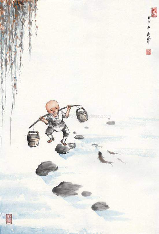权迎升"禅画小和尚"水墨艺术展 上海玉佛禅寺展