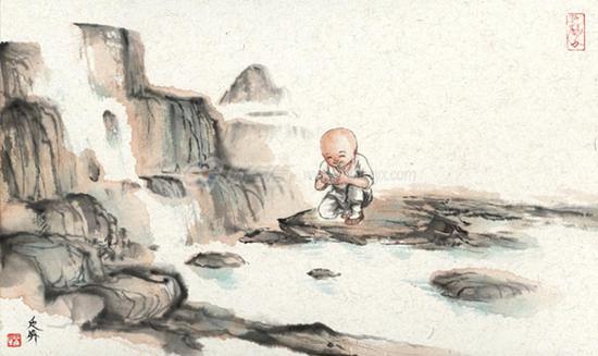 权迎升"禅画小和尚"水墨艺术展 上海玉佛禅寺展
