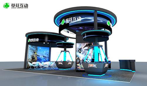 展台整体设计突出宇宙空间和科技感,布置有大幅奥特曼墙面海报和模型