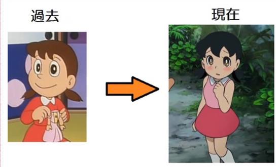 《哆啦A梦》静香从爱洗澡的大头娃娃,变成穿泳衣洗澡的娇羞少女。