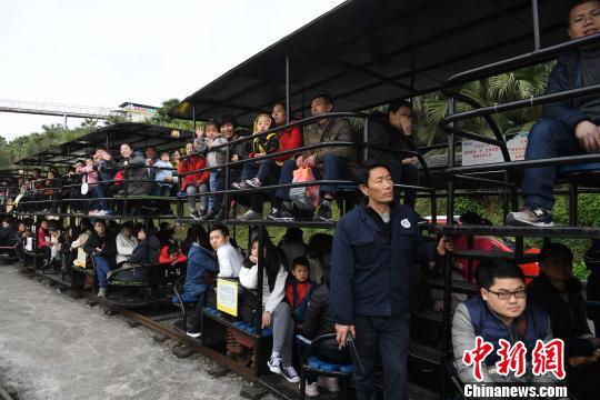 图为游客体验观光小火车。 陈超 摄