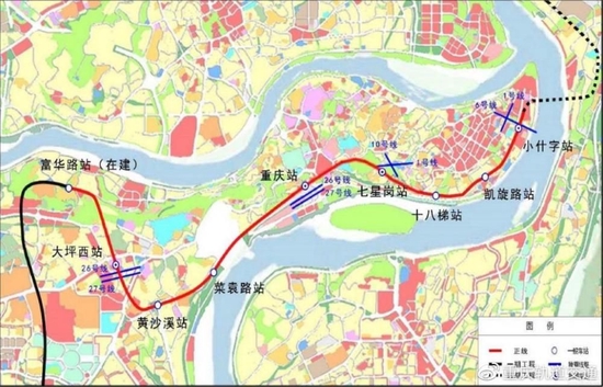 △重庆地铁18号线北延伸段工程线路走向示意图