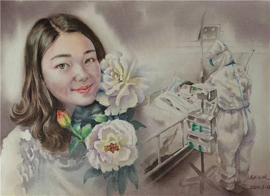 郭晓蓉的肖像画。受访者供图
