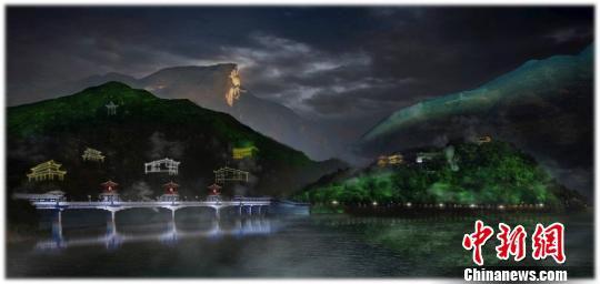 大型山水实景剧《归来三峡》效果图。　受访者 供图　摄