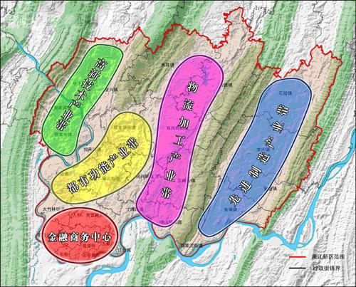 “1心4带”产业总体布局示意图