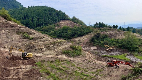▲挖掘机正在涪陵罗云镇坡地上施工改造