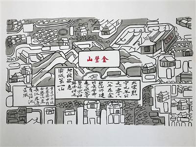 长江索道内预约通道里的老重庆图画。