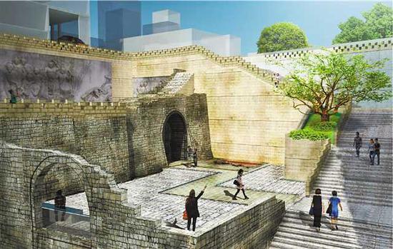 图①:太平门至人和门段城墙及城门保护工程效果图。(渝中区文管所供图)